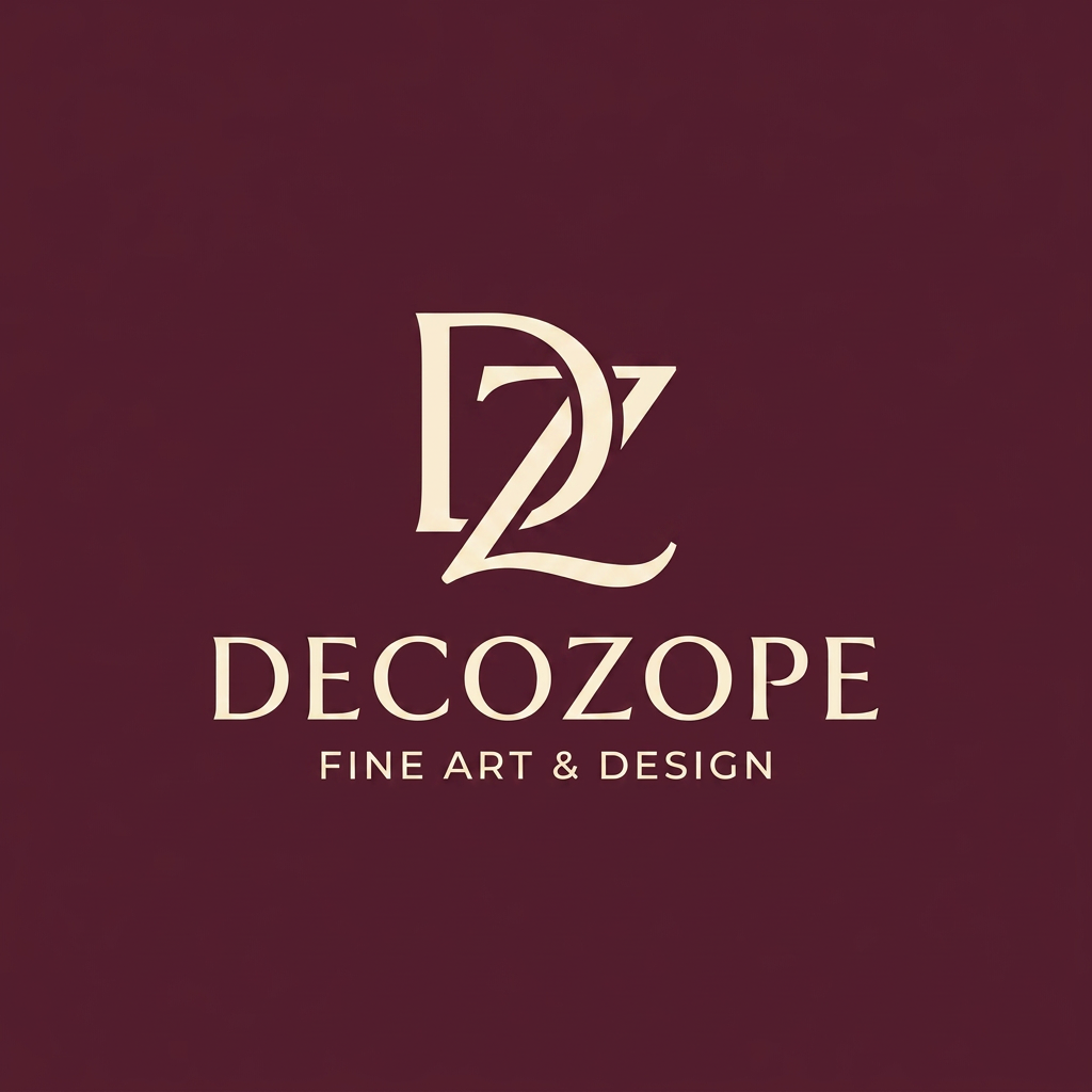 AI Design for A sophisticated and modern minimalist logo design featuring a stylized, artistic interlocking of the letters 'D' and 'Z'. The emblem is rendered in a warm cream color with elegant, clean lines, set against a seamless, matte deep burgundy background. The composition is balanced and high-end, incorporating refined, professional typography to create a clean, luxury brand identity.
