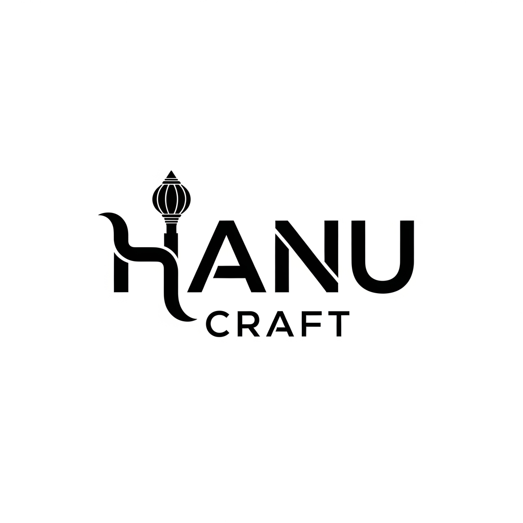 AI Design for give me Hanu Craft name logo pleasegenerate logo and with hanuman dadas small vector गदा
but e gada mne small vector ma aapje and Font style stylist aapje and Hanu ma gada ne
H
ma et krj