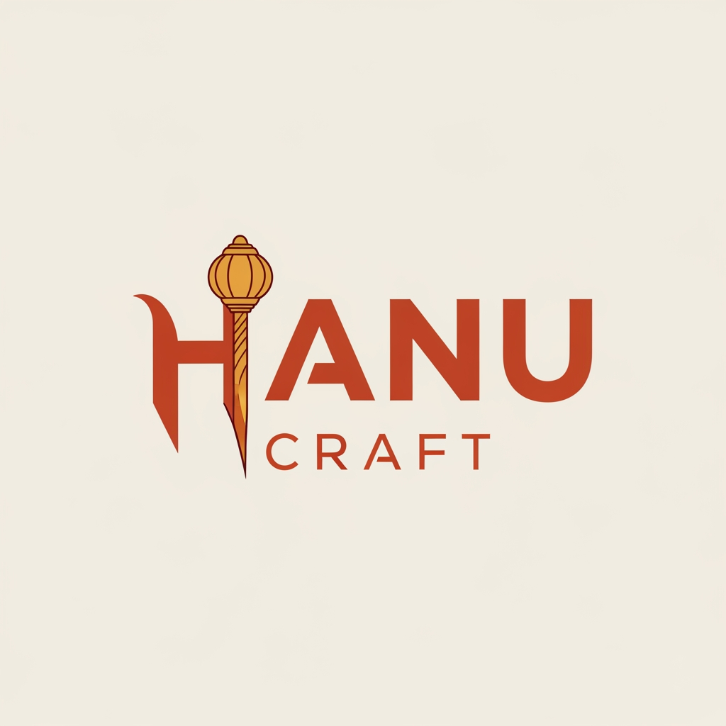 AI Design for give me Hanu Craft name logo pleasegenerate logo and w ith hanuman dadas small vector गदा
but e gada mne small vector ma aapje and Font style stylist aapje and Hanu ma gada ne
H
ma et krj