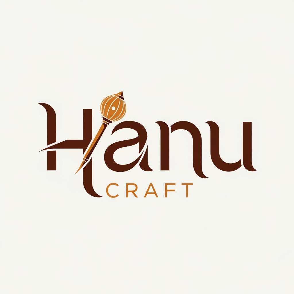 AI Design for give me Hanu Craft name logo pleasegenerate logo and with hanuman dadas small vector गदा
but e gada mne small vector ma aapje and Font style stylist aapje and Hanu ma gada ne
H
ma et krj