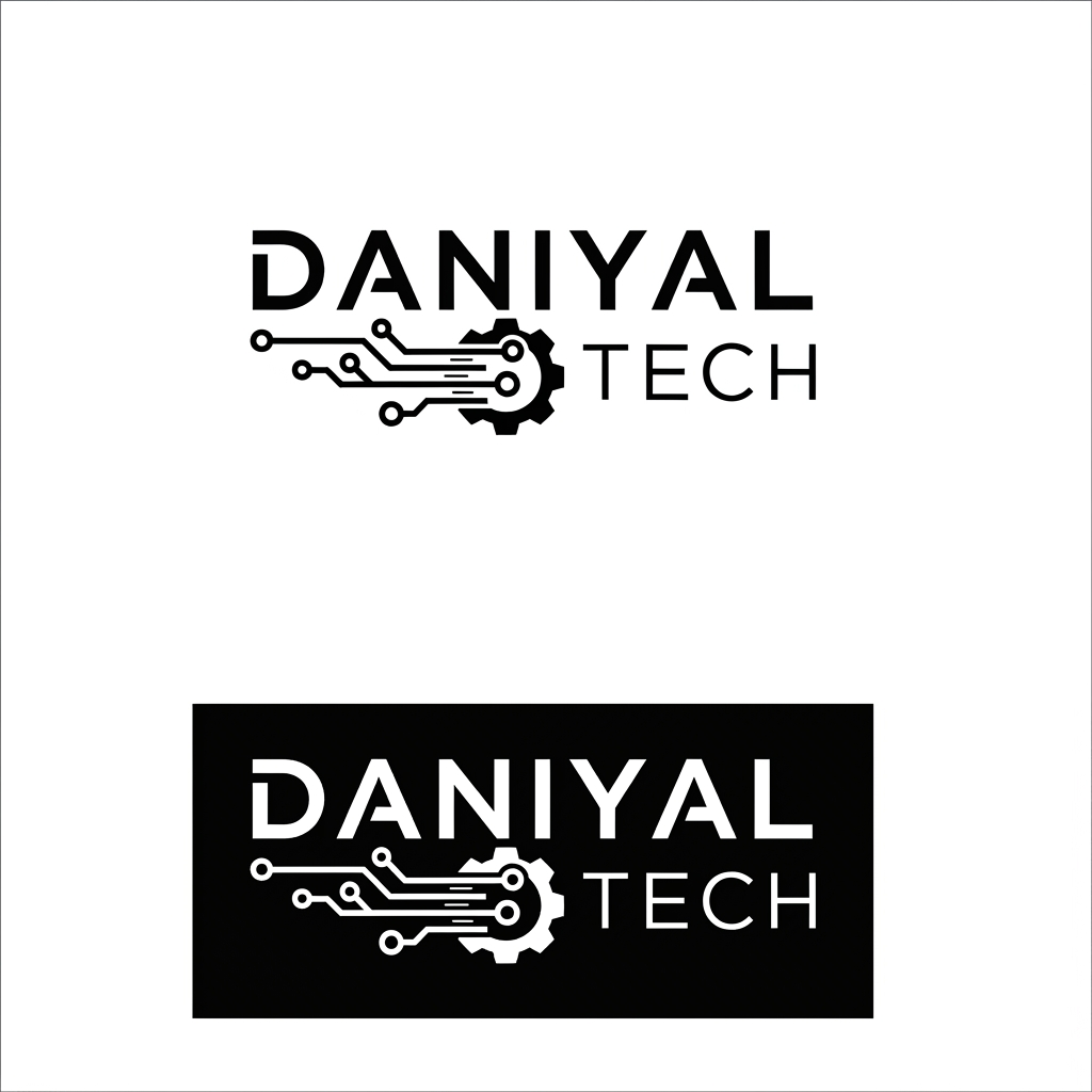 AI Design for daniyal tech logo make for personal portfolio in white and black clor in svg formate svg formate may lgo generate kae k do jaldi jis ka koi background na ho sird logo ho