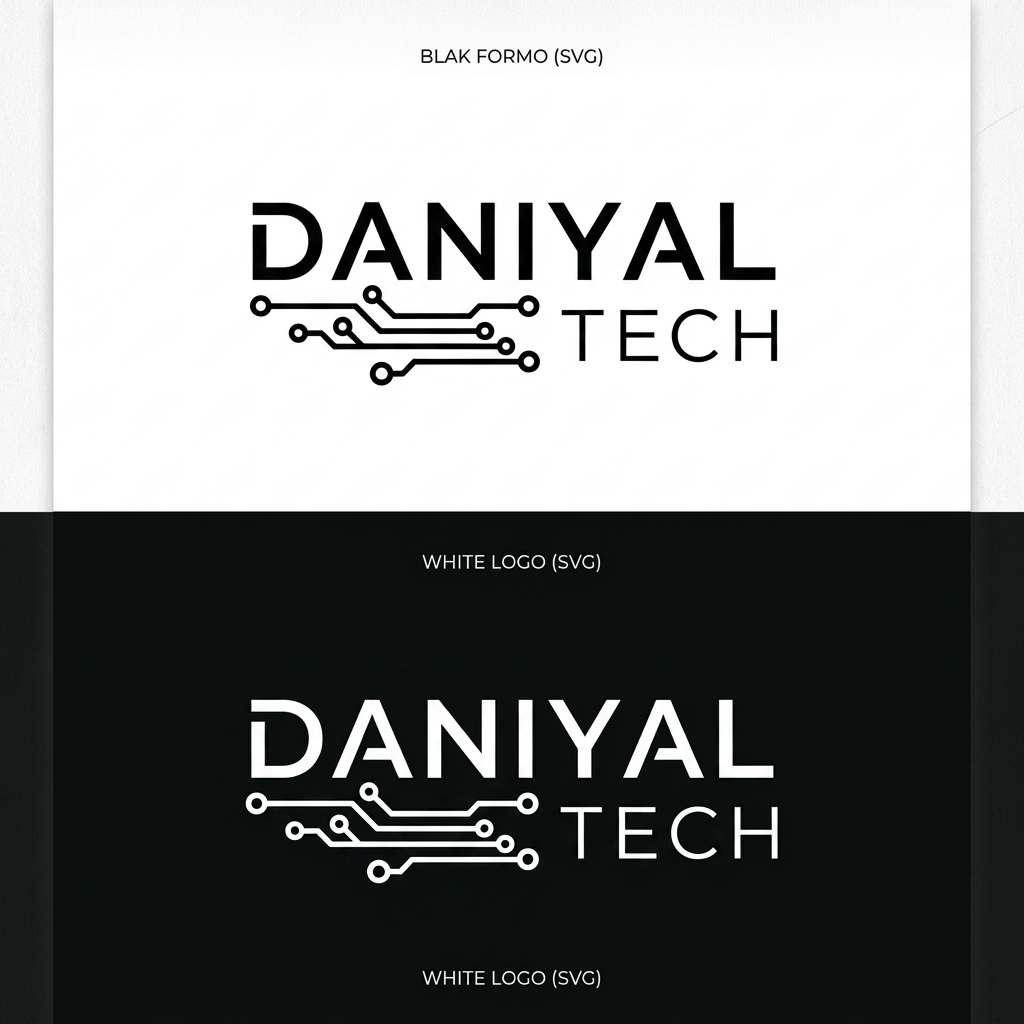 AI Design for daniyal tech logo make for personal portfolio in white and black clor in svg formate