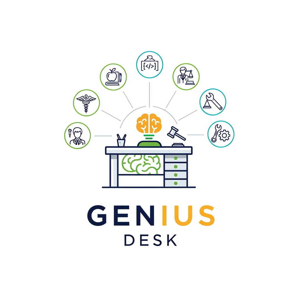 AI Design for i want to create a logo called "Genius Desk" which have a consulting of user to experts like doctor, teacher, software developer, lawyer, plumber, mechanic and etc