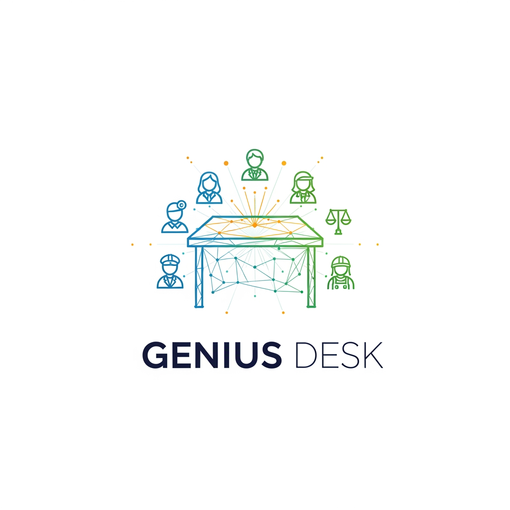 AI Design for i want to create a logo called "Genius Desk" which have a consulting of user to experts like doctor, teacher, software developer, lawyer, plumber, mechanic and etc. i want logo as more minimalist and detail. i should dominate connections and connecting peoples