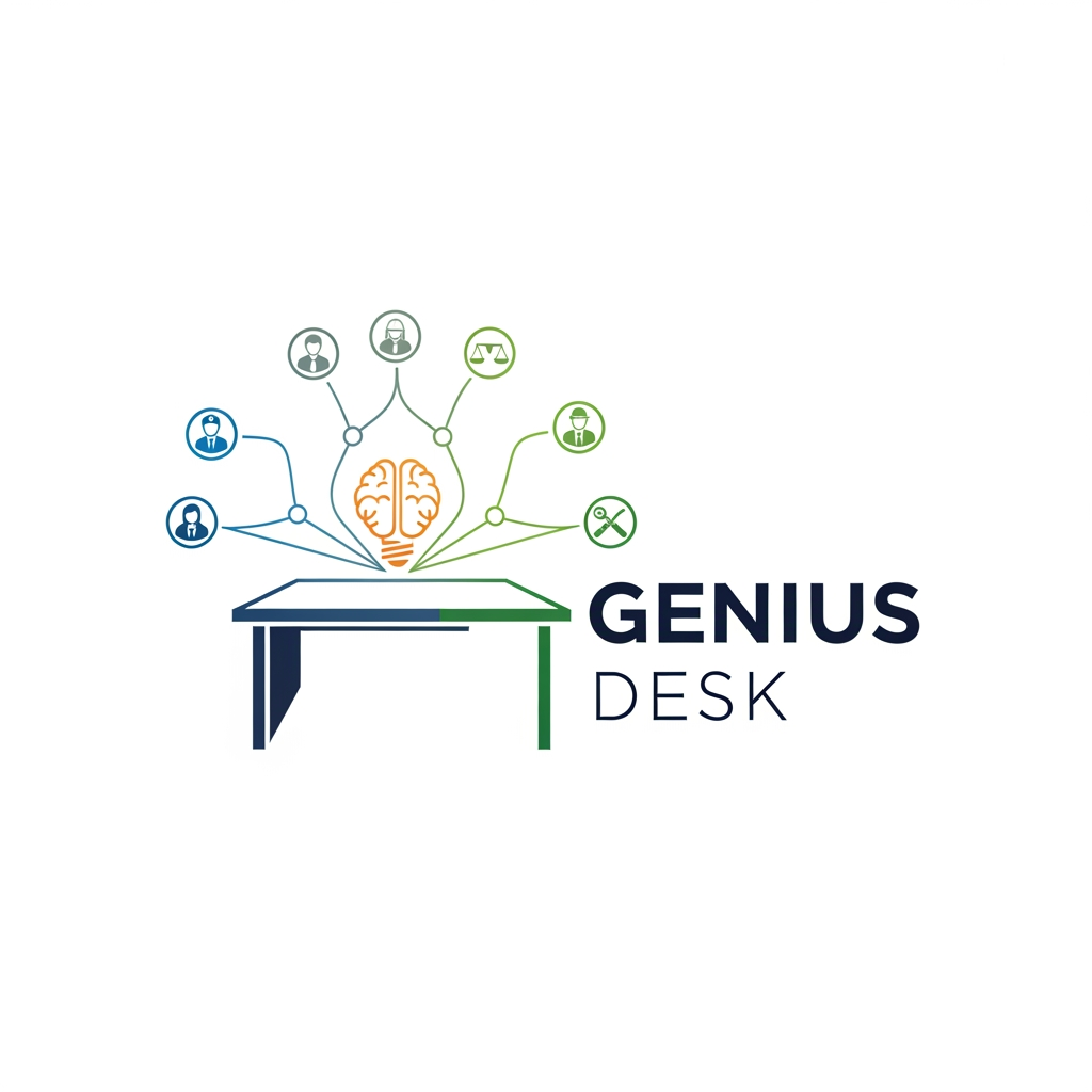 AI Design for i want to create a logo called "Genius Desk" which have a consulting of user to experts like doctor, teacher, software developer, lawyer, plumber, mechanic and etc. i want logo as more minimalist and detail. i should dominate connections and connecting peoples