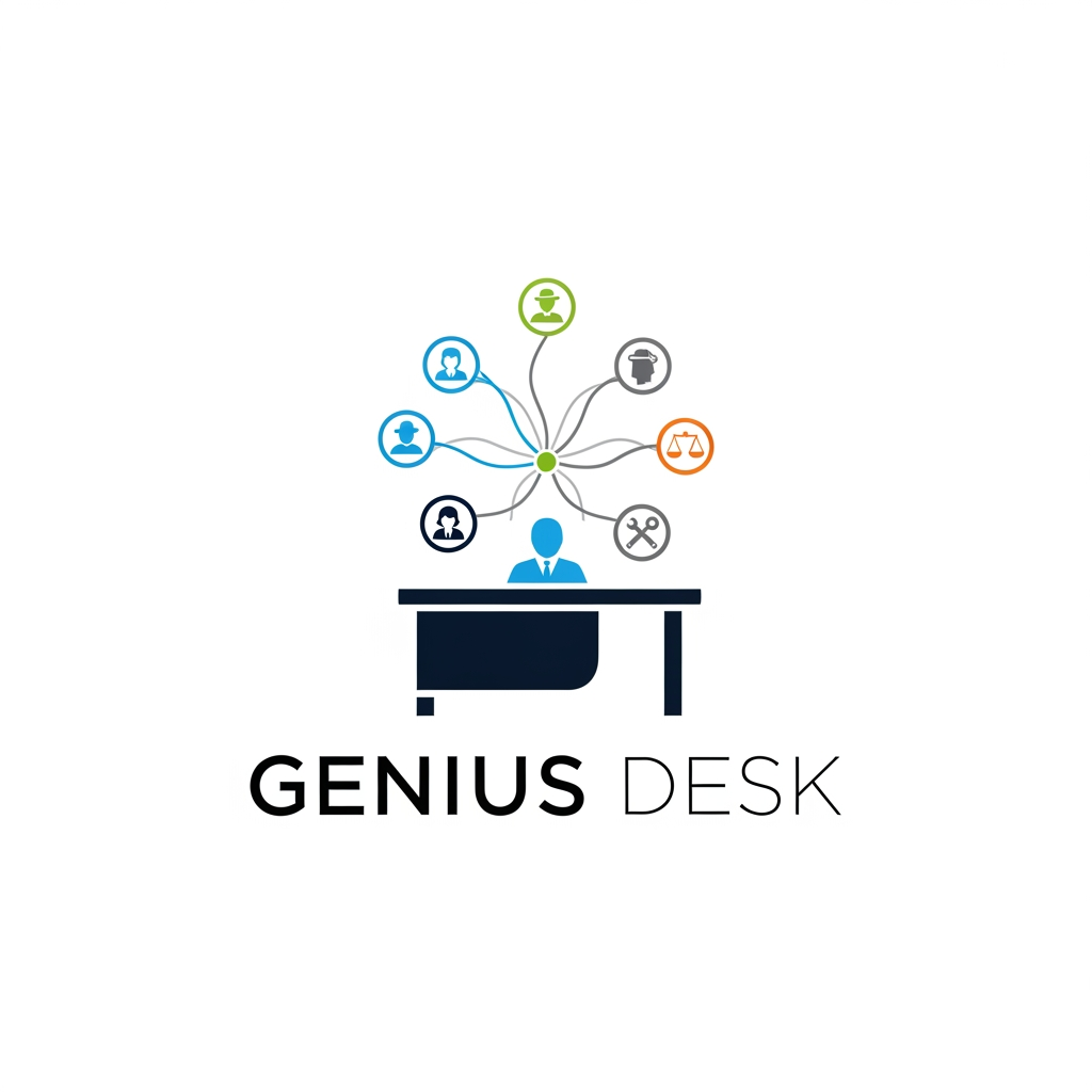 AI Design for i want to create a logo called "Genius Desk" which have a consulting of user to experts like doctor, teacher, software developer, lawyer, plumber, mechanic and etc. i want logo as more minimalist. i should dominate connections and connecting peoples