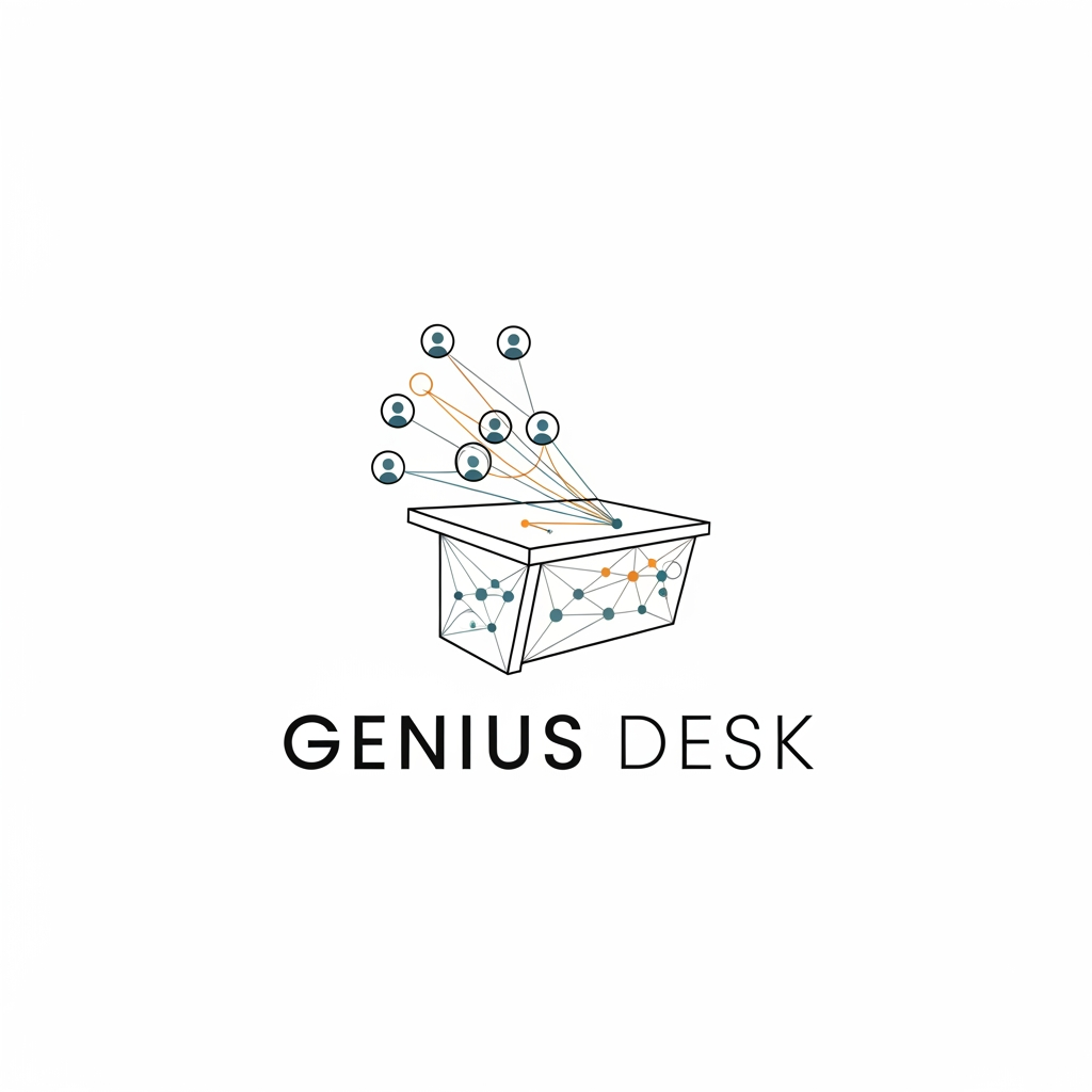 AI Design for i want to create a logo called "Genius Desk" which have a consulting of user to experts like doctor, teacher, software developer, lawyer, plumber, mechanic and etc. i want logo as more minimalist. i should dominate connections and connecting peoples