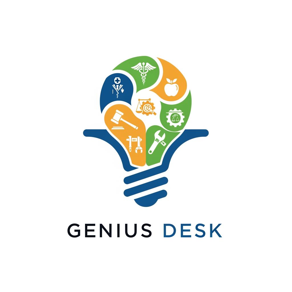 AI Design for i want to create a logo called "Genius Desk" which have a consulting of user to experts like doctor, teacher, software developer, lawyer, plumber, mechanic and etc