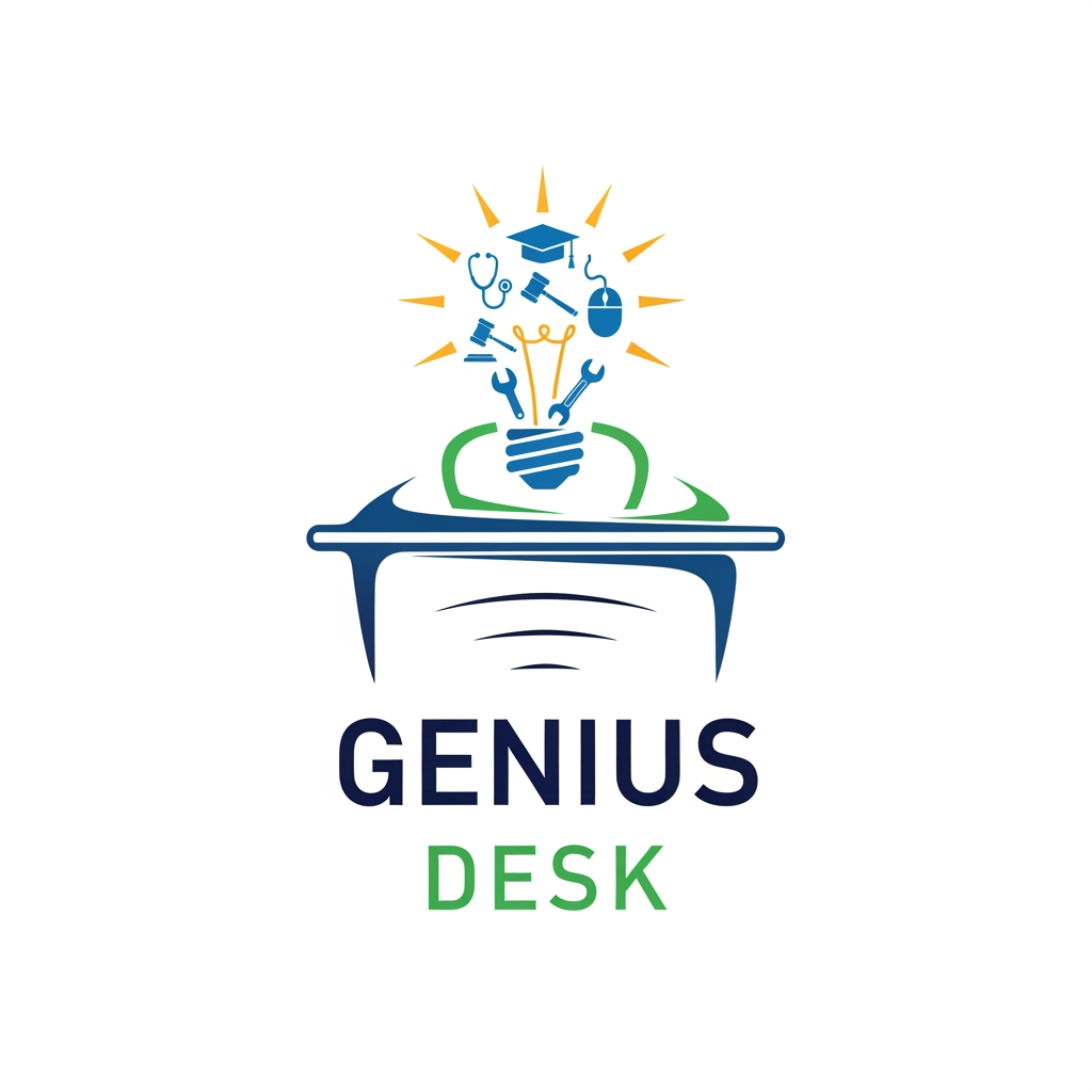 AI Design for i want to create a logo called "Genius Desk" which have a consulting of user to experts like doctor, teacher, software developer, lawyer, plumber, mechanic and etc