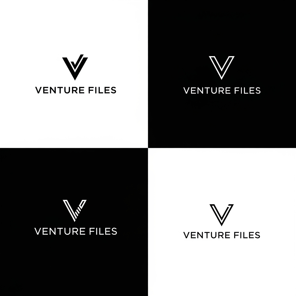 AI Design for Generate a logo of brand name Venture Files and generate at least 4 different variations logos with sleek simple but a unique style which no one has ever seen and it can't be copied.
