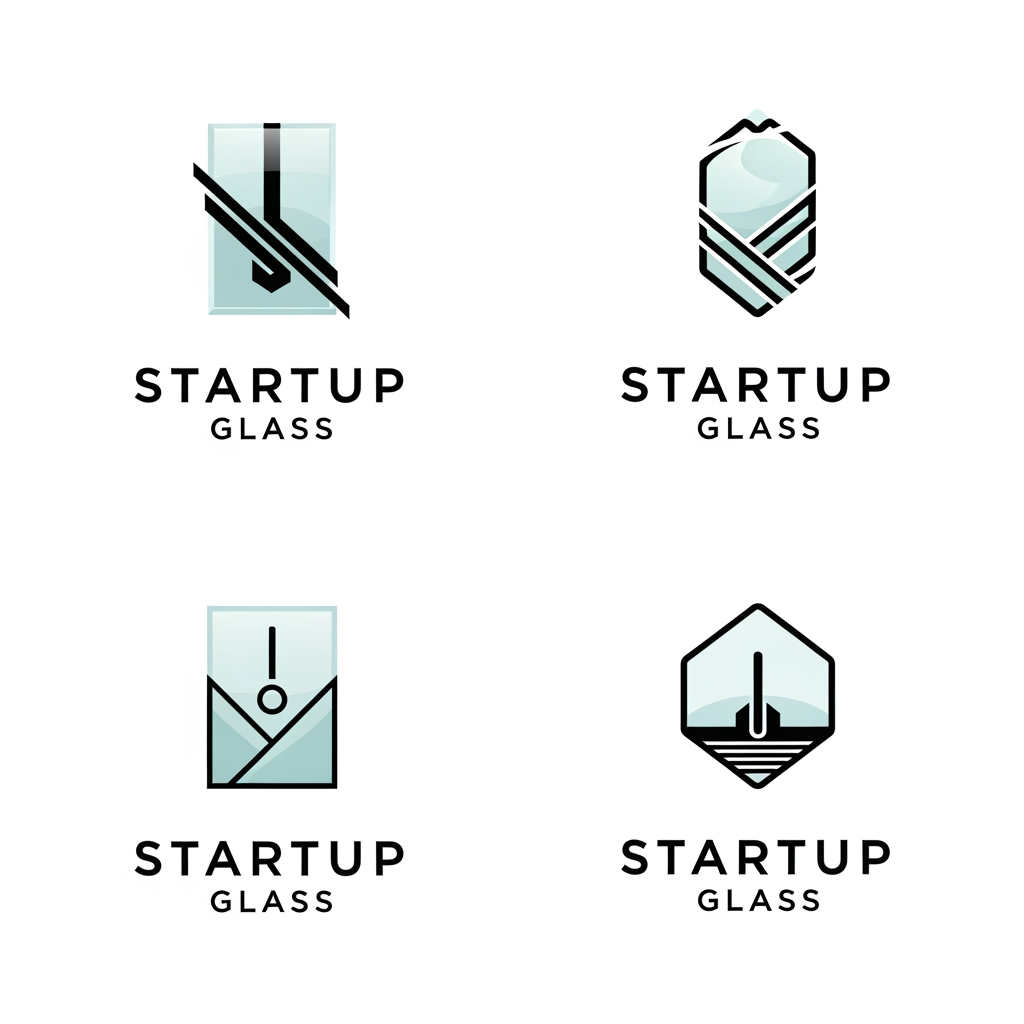 AI Design for Generate a logo of brand name startup glass and generate at least 4 different variations logos with sleek simple but a unique style which no one has ever seen and it can't be copied.