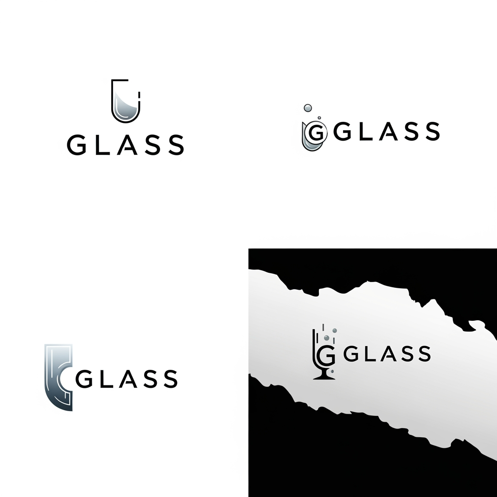 AI Design for Generate a logo of brand name startup glass and generate at least 4 different variations logos with sleek simple but a unique style which no one has ever seen and it can't be copied.