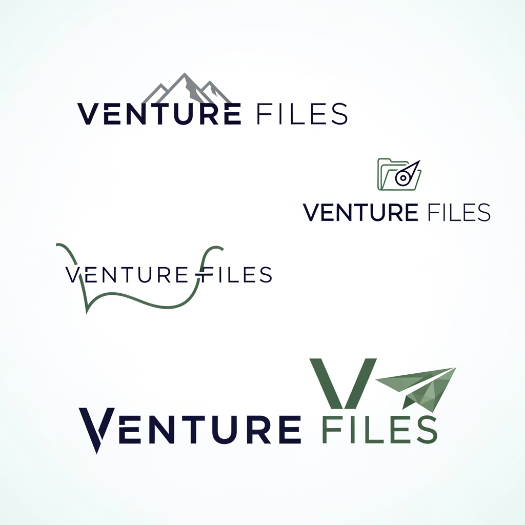 AI Design for Generate a logo of brand name Venture Files and generate at least 4 different variations logos with sleek simple but a unique style which no one has ever seen and it can't be copied.
