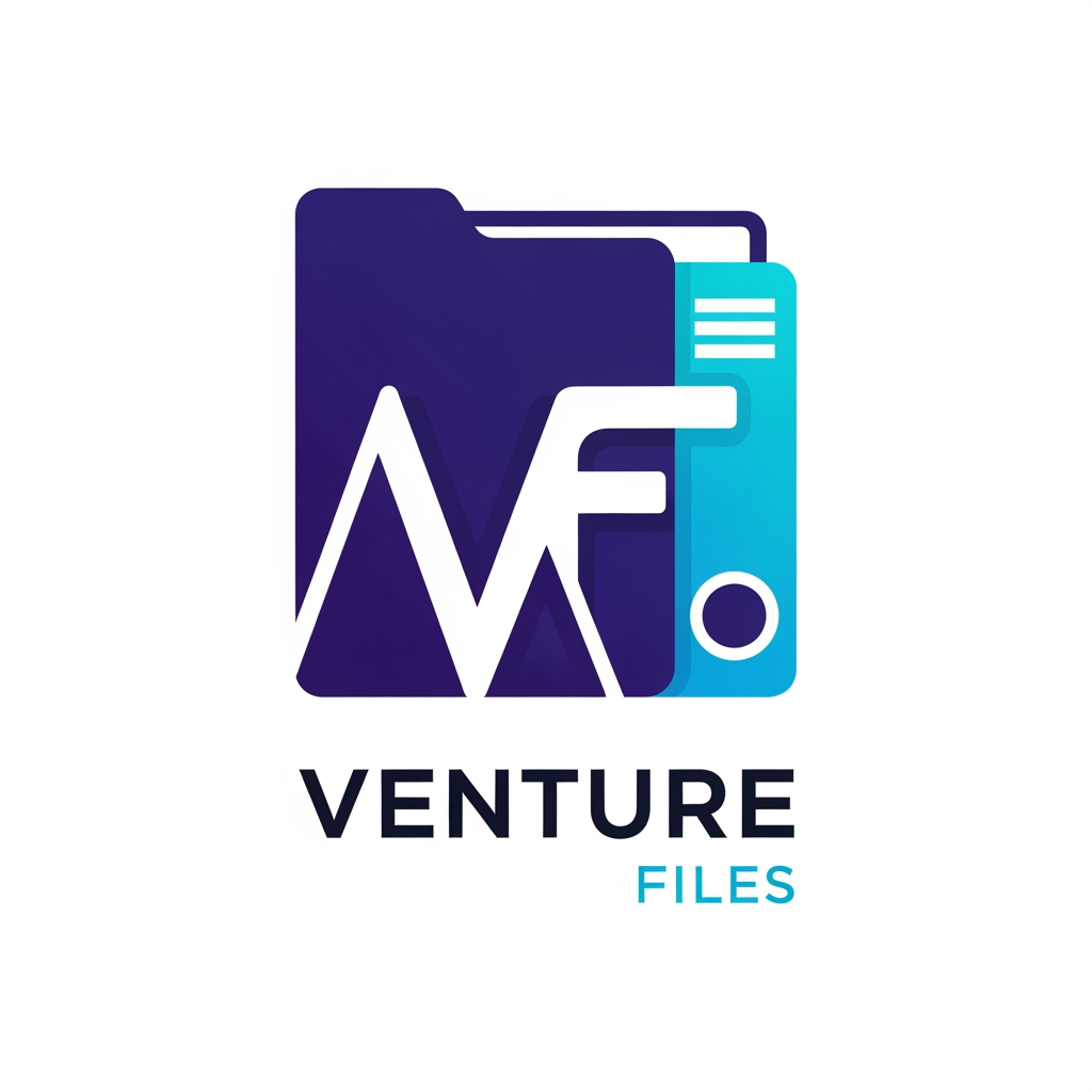 AI Design for Generate a logo of brand name Venture Files and generate square shaped logos with minimal, sleek, simple but a unique style which no one has ever seen and it can't be copied.