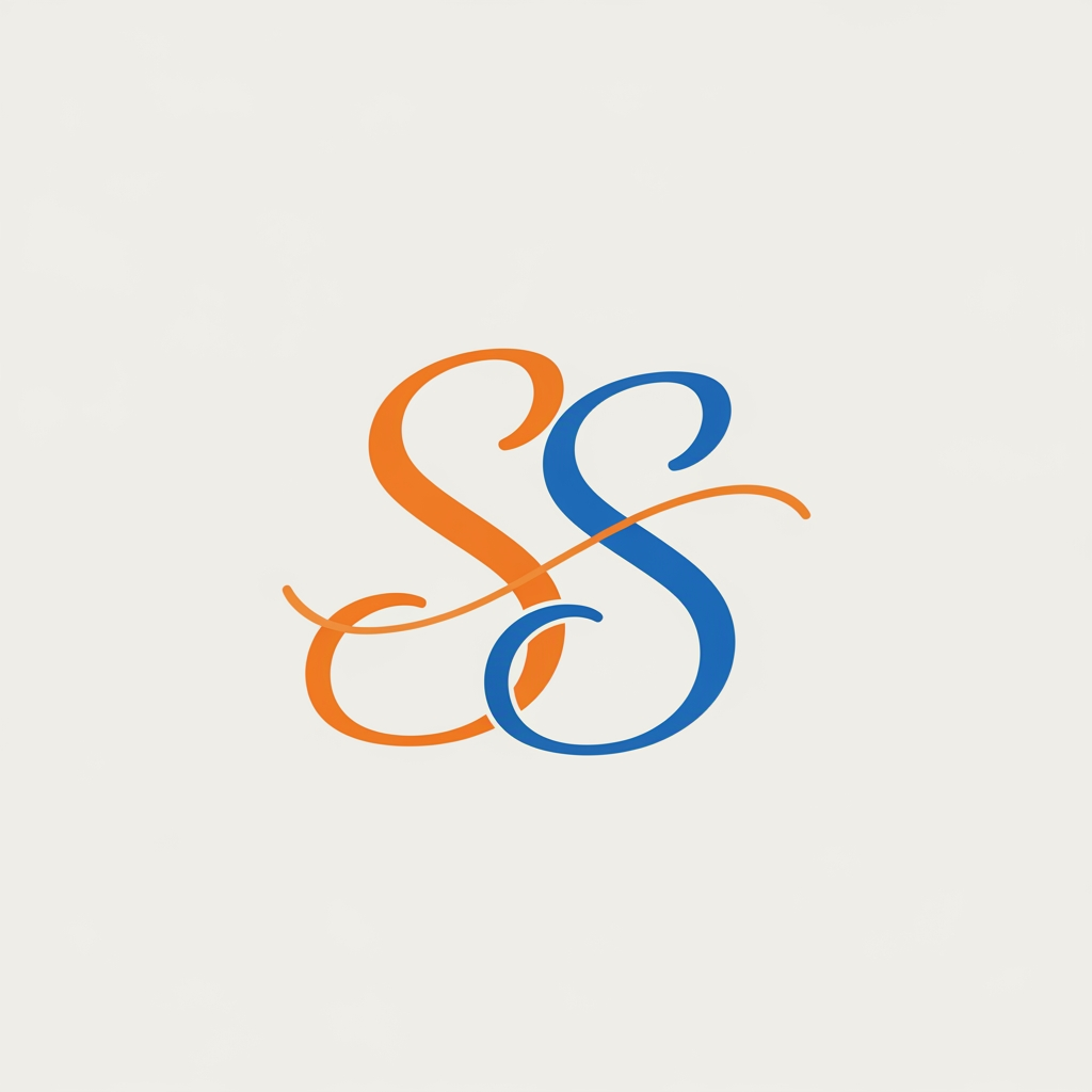 AI Design for SS in blue and orange. No 3D simple and traditional. first orange and the blue and more curvy. calligraphy style