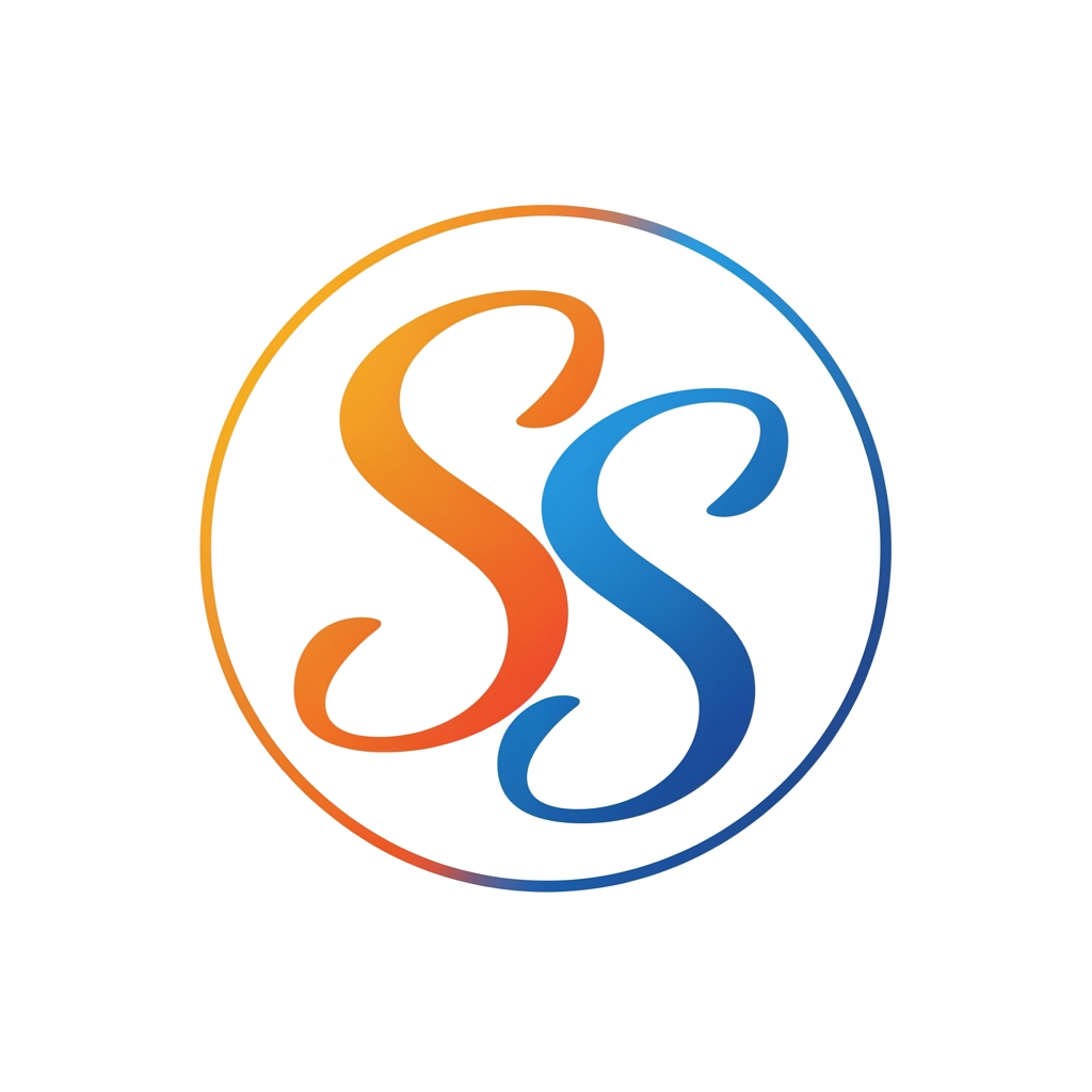 AI Design for SS in blue and orange. No 3D simple and traditional. first orange and the blue and more curvy. calligraphy style remove background and circular logo