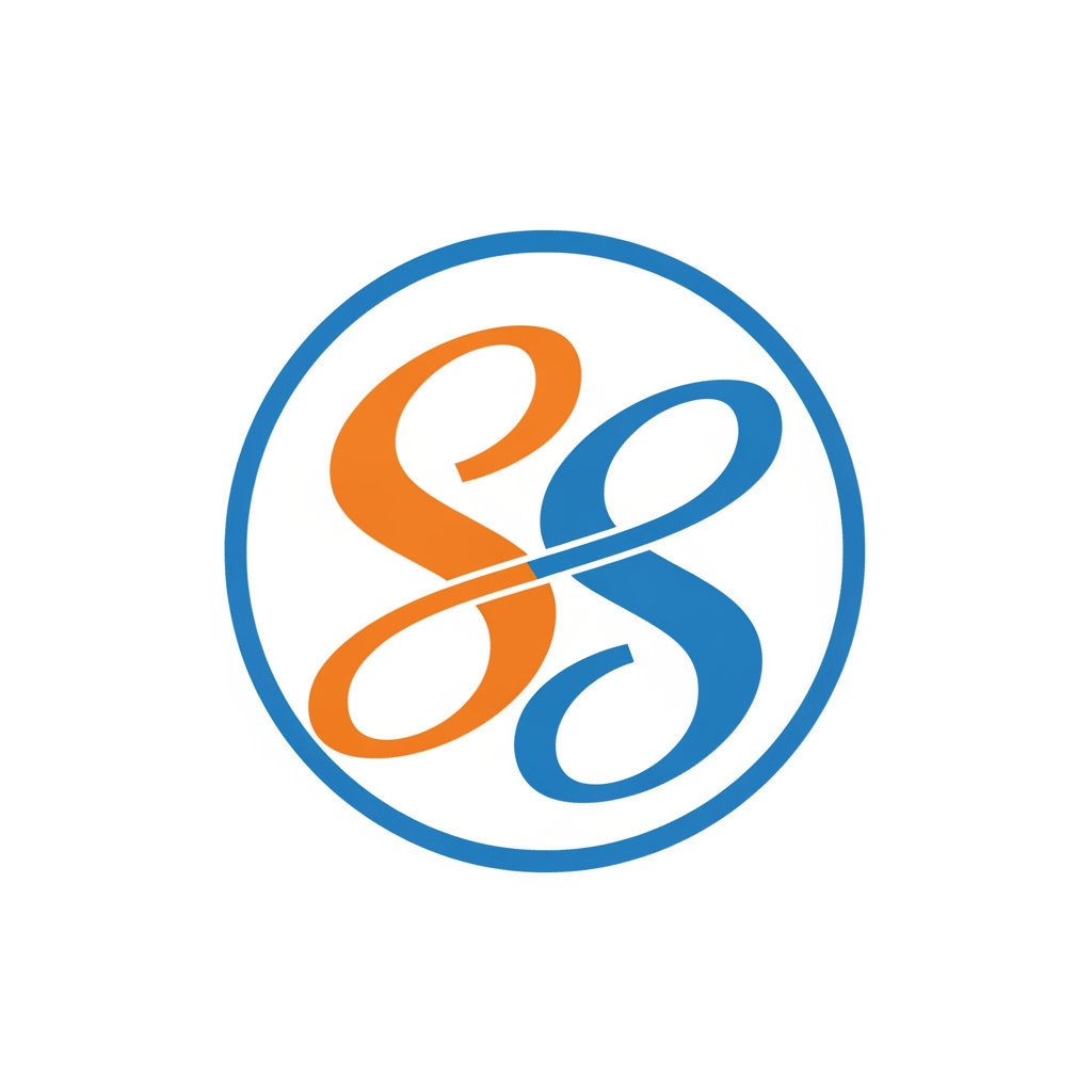 AI Design for SS in blue and orange. No 3D simple and traditional. first orange and the blue and more curvy. calligraphy style remove background and circular logo