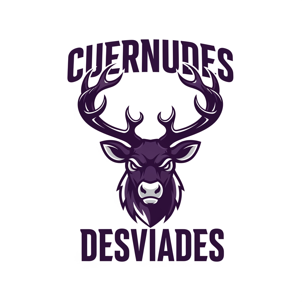 AI Design for crea un escudo de futbol femenino que eremos que sea la cara de un reno con cuernos y el equipo se llama cuernudes desviades no fiquis any ni res femenista lequipacio es lila fosca fes un escut que quedi be i resalti i sense fondo