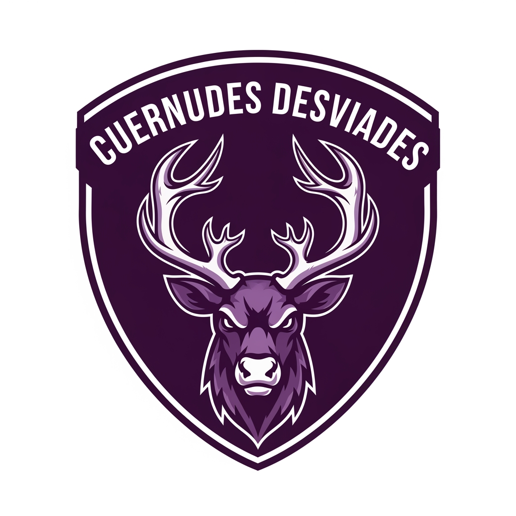 AI Design for crea un escudo de futbol femenino que eremos que sea la cara de un reno con cuernos y el equipo se llama cuernudes desviades no fiquis any ni res femenista lequipacio es lila fosca fes un escut que quedi be i resalti i sense fondo