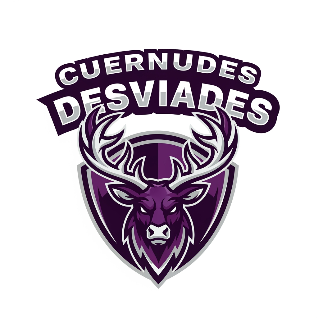 AI Design for crea un escudo de futbol femenino que eremos que sea la cara de un reno con cuernos y el equipo se llama cuernudes desviades no fiquis any ni res femenista lequipacio es lila fosca fes un escut que quedi be i resalti i sense fondo