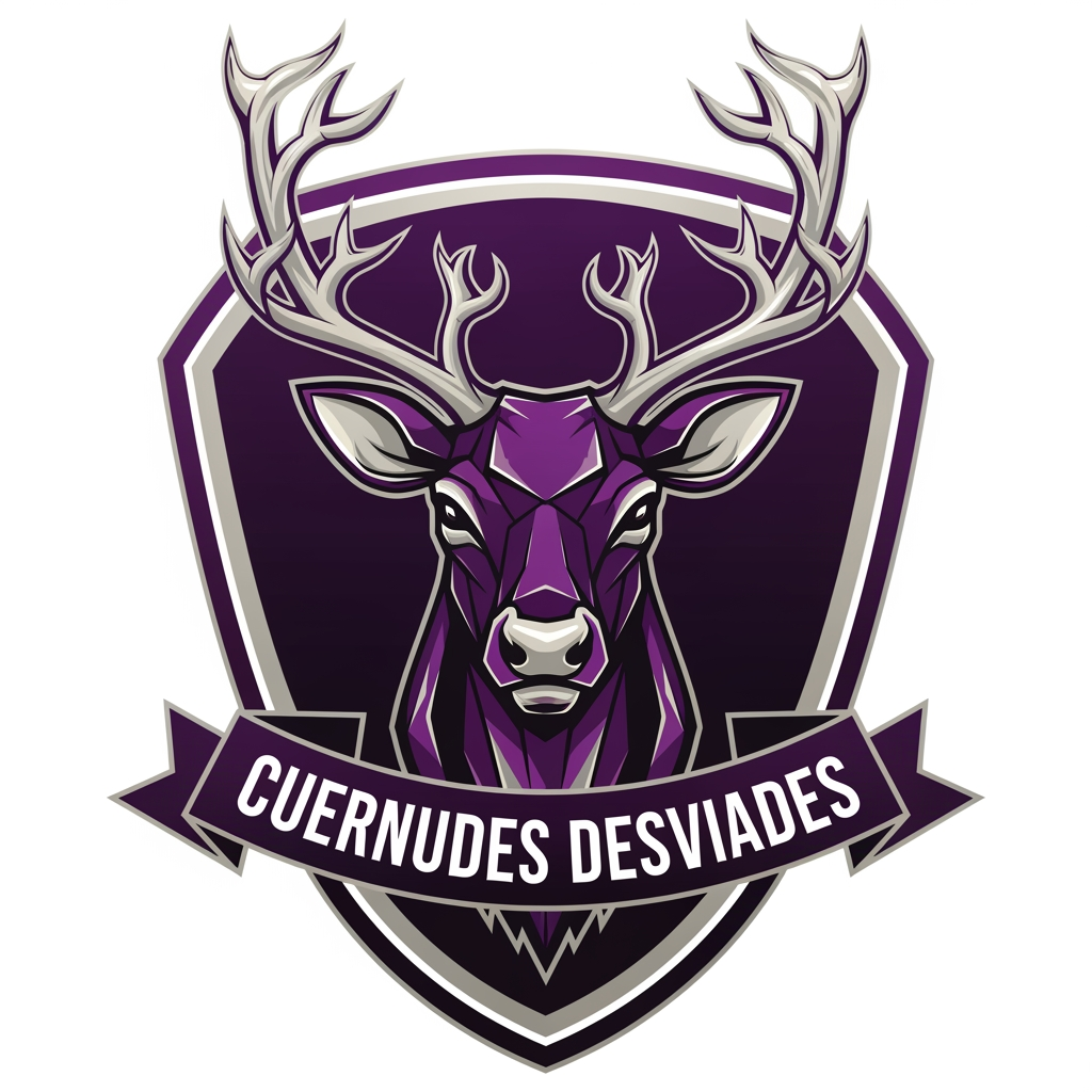 AI Design for crea un escudo de futbol femenino que eremos que sea la cara de un reno con cuernos y el equipo se llama cuernudes desviades no fiquis any ni res femenista lequipacio es lila fosca fes un escut que quedi be i resalti i sense fondo, no cal q toto elscut sigui lila pots combinar colors