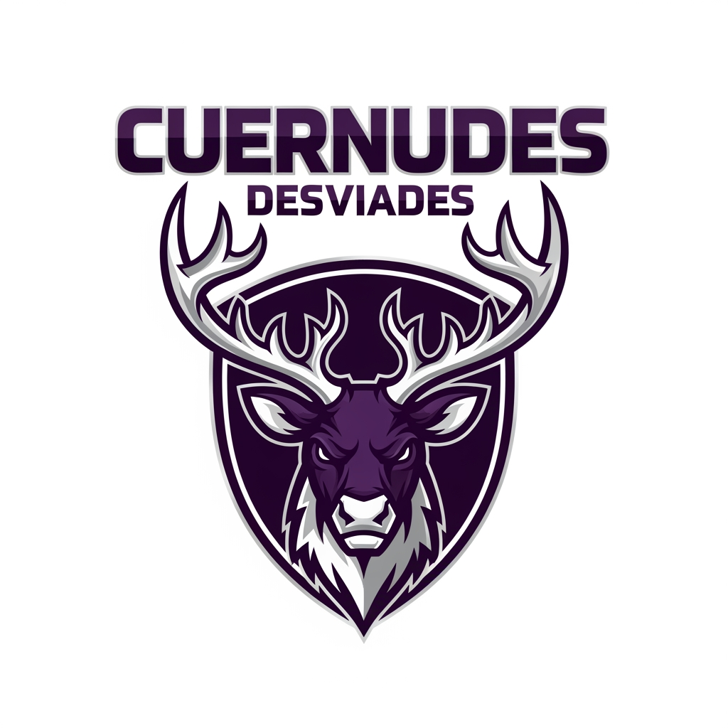 AI Design for crea un escudo de futbol femenino que eremos que sea la cara de un reno con cuernos y el equipo se llama cuernudes desviades no fiquis any ni res femenista lequipacio es lila fosca fes un escut que quedi be i resalti i sense fondo