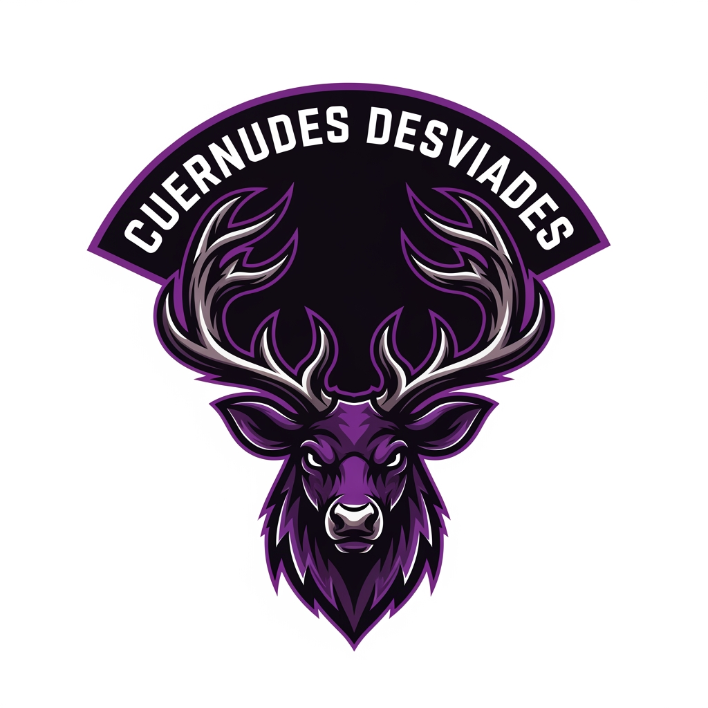 AI Design for crea un escudo de futbol femenino que eremos que sea la cara de un reno con cuernos y el equipo se llama cuernudes desviades no fiquis any ni res femenista lequipacio es lila fosca fes un escut que quedi be i resalti i sense fondo