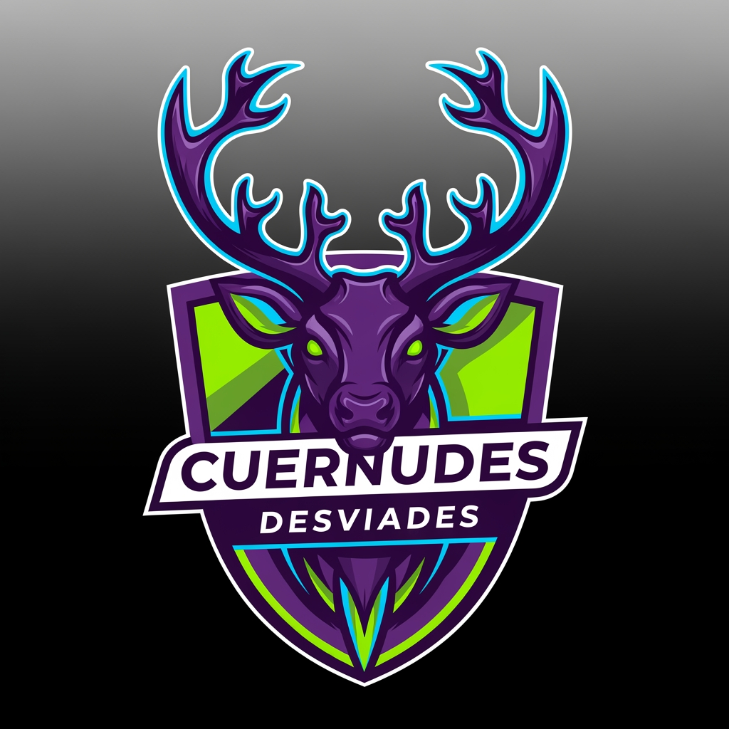 AI Design for crea un escudo de futbol femenino que eremos que sea la cara de un reno con cuernos y el equipo se llama cuernudes desviades no fiquis any ni res femenista lequipacio es lila fosca fes un escut que quedi be i resalti i sense fondo, no cal q toto elscut sigui lila pots combinar colors