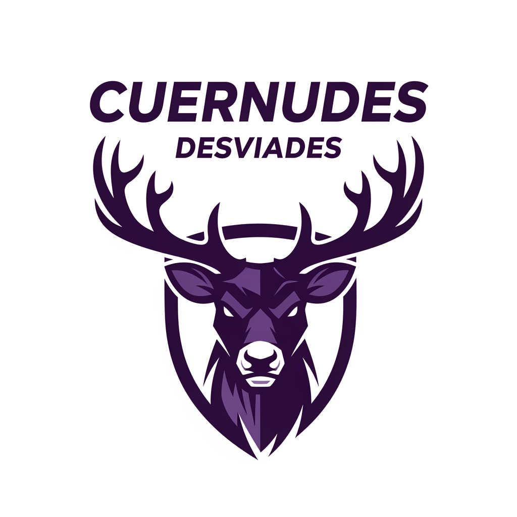 AI Design for crea un escudo de futbol femenino que eremos que sea la cara de un reno con cuernos y el equipo se llama cuernudes desviades no fiquis any ni res femenista lequipacio es lila fosca fes un escut que quedi be i resalti i sense fondo