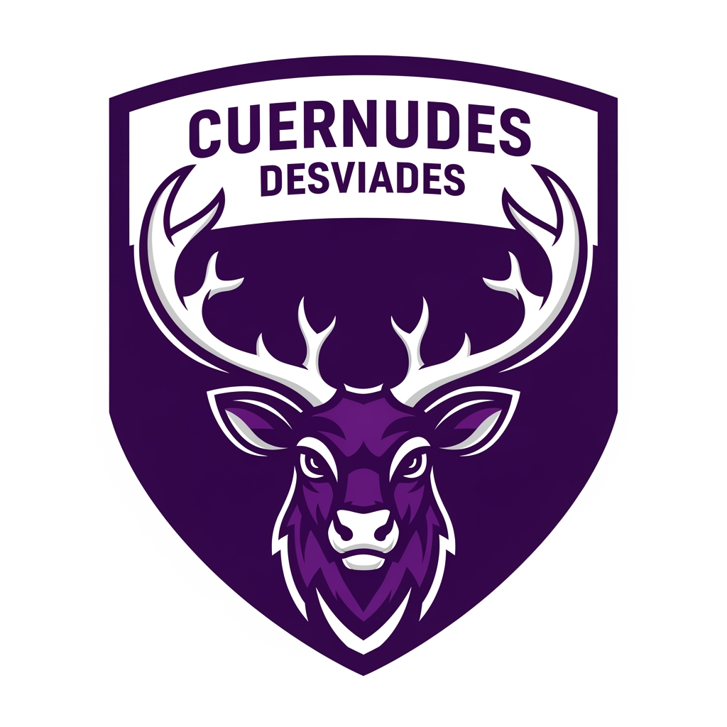 AI Design for crea un escudo de futbol femenino que eremos que sea la cara de un reno con cuernos y el equipo se llama cuernudes desviades no fiquis any ni res femenista lequipacio es lila fosca fes un escut que quedi be i resalti i sense fondo