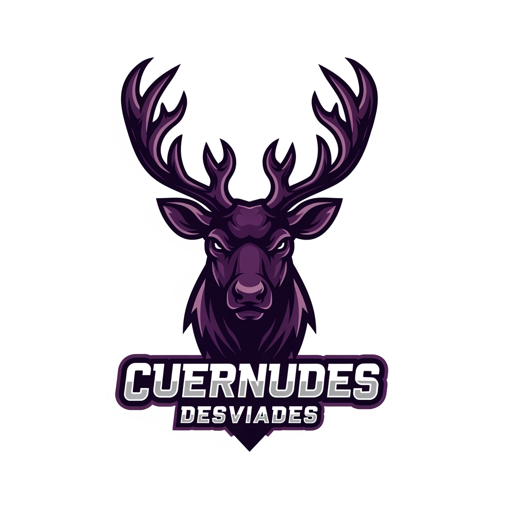 AI Design for crea un escudo de futbol femenino que eremos que sea la cara de un reno con cuernos y el equipo se llama cuernudes desviades no fiquis any ni res femenista lequipacio es lila fosca fes un escut que quedi be i resalti i sense fondo