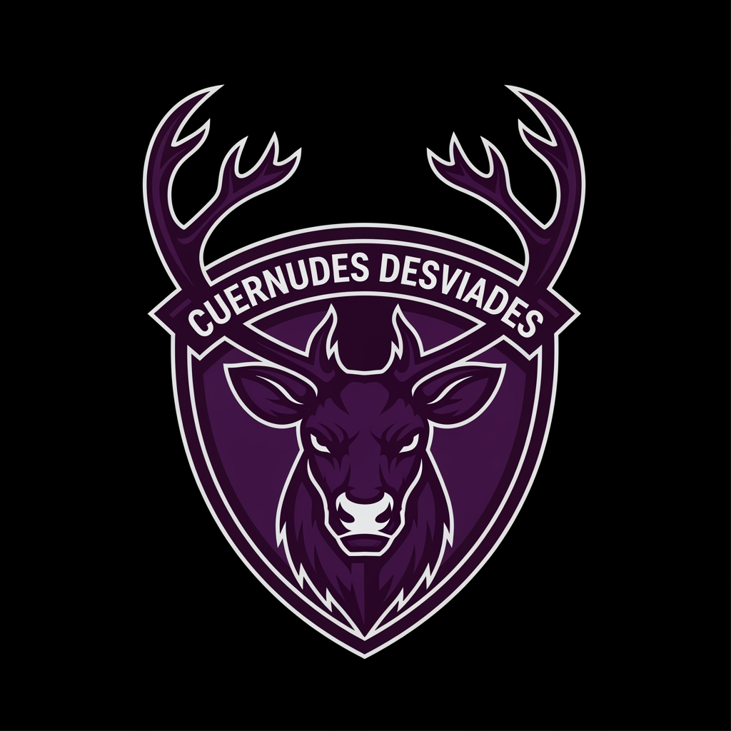 AI Design for crea un escudo de futbol femenino que eremos que sea la cara de un reno con cuernos y el equipo se llama cuernudes desviades no fiquis any ni res femenista lequipacio es lila fosca fes un escut que quedi be i resalti i sense fondo