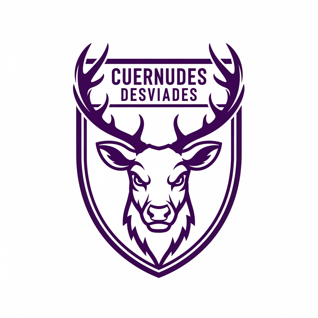 AI Design for crea un escudo de futbol femenino que eremos que sea la cara de un reno con cuernos y el equipo se llama cuernudes desviades no fiquis any ni res femenista lequipacio es lila fosca fes un escut que quedi be i resalti i sense fondo