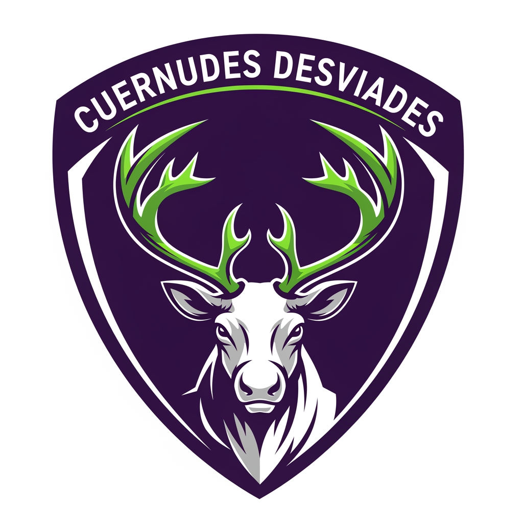 AI Design for crea un escudo de futbol femenino que eremos que sea la cara de un reno con cuernos y el equipo se llama cuernudes desviades no fiquis any ni res femenista lequipacio es lila fosca fes un escut que quedi be i resalti i sense fondo