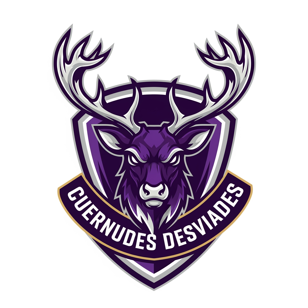 AI Design for crea un escudo de futbol femenino que eremos que sea la cara de un reno con cuernos y el equipo se llama cuernudes desviades no fiquis any ni res femenista lequipacio es lila fosca fes un escut que quedi be i resalti i sense fondo, no cal q toto elscut sigui lila pots combinar colors