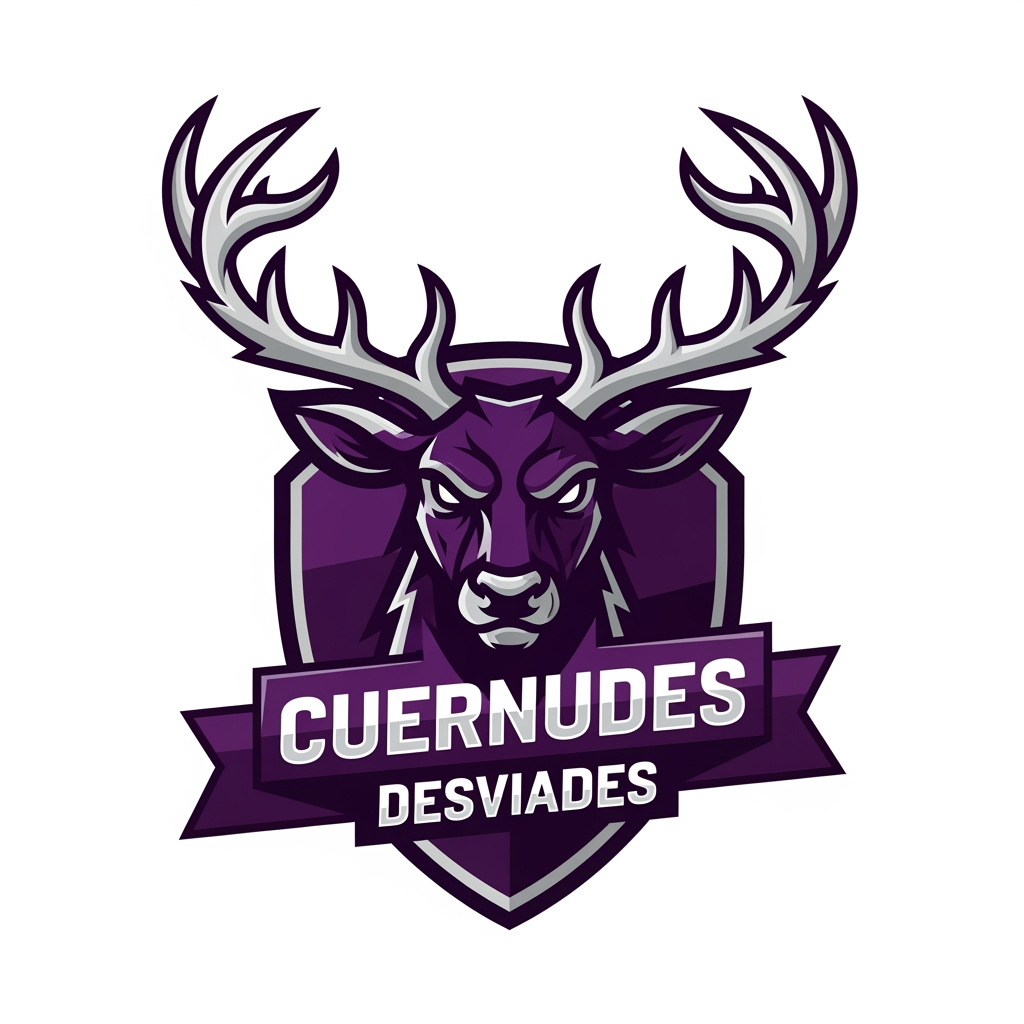 AI Design for crea un escudo de futbol femenino que eremos que sea la cara de un reno con cuernos y el equipo se llama cuernudes desviades no fiquis any ni res femenista lequipacio es lila fosca fes un escut que quedi be i resalti i sense fondo