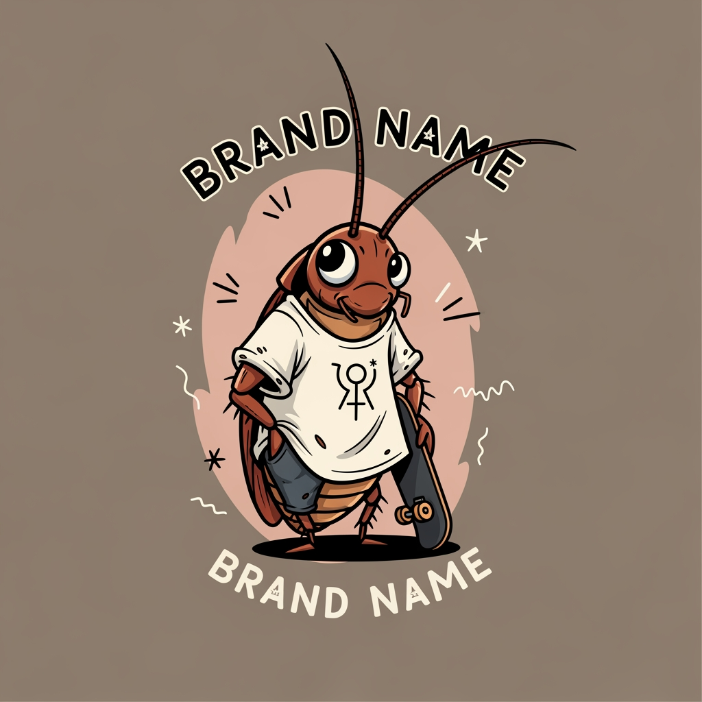 AI Design for i want to creat one logo for clothing brand. where the concept is that in logo there is one cockroche whering t shirt and also i want it genz type and asthetic. ok the given logo are cute but can i get something more intersting and practicul