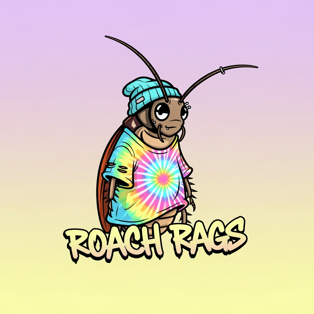 AI Design for i want to creat one logo for clothing brand. where the concept is that in logo there is one cockroche whering t shirt and also i want it genz type and asthetic