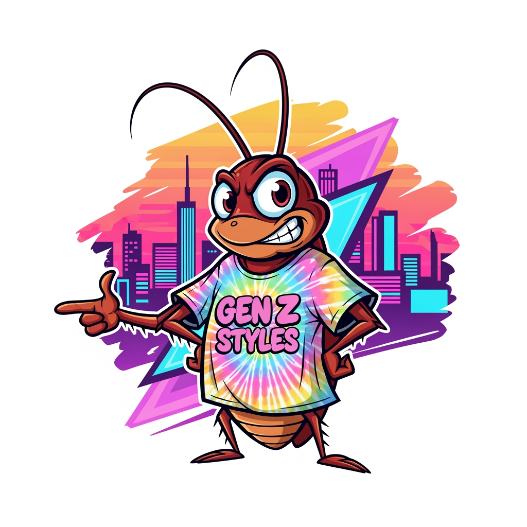 AI Design for i want to creat one logo for clothing brand. where the concept is that in logo there is one cockroche whering t shirt and also i want it genz type and asthetic. ok the given logo are cute but can i get something more intersting and practicul