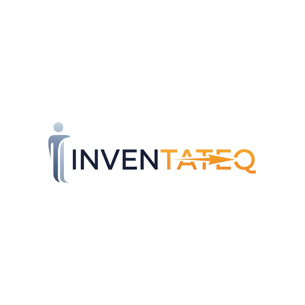 AI Design for Minimal modern wordmark “Inventateq” where “I” represents intelligence (clean, upright, human-like form) and “T” represents execution (sharp, forward-moving, arrow-integrated). Subtle transition from calm to dynamic across the word.
