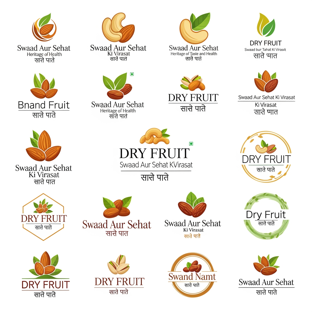 AI Design for dryfruit logo design with " swaad aur sehat ki virasat " slogan more then 10 option