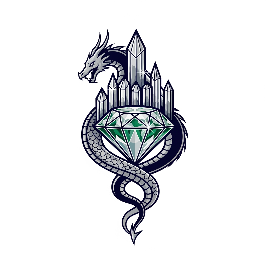 AI Design for creame un logotipo profesional estilo serpiente dragon en un castillo de cristal que se vea desde su cabeza hasta su cuerpo pero estyilo logotipo que el cuerpo del logotipo lo cubra el diamante que sea imagen profesional no animacion algo serio