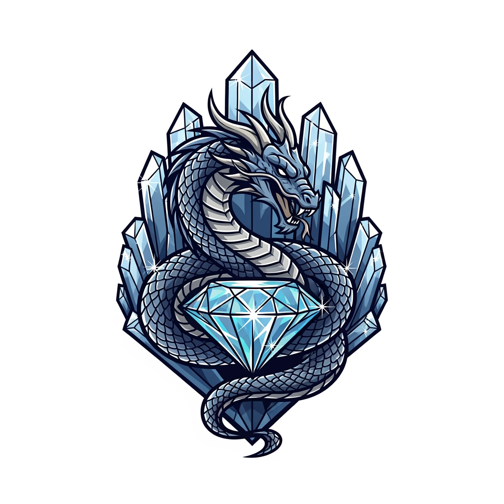 AI Design for creame un logotipo profesional estilo serpiente dragon en un castillo de cristal que se vea desde su cabeza hasta su cuerpo pero estyilo logotipo que el cuerpo del logotipo lo cubra el diamante