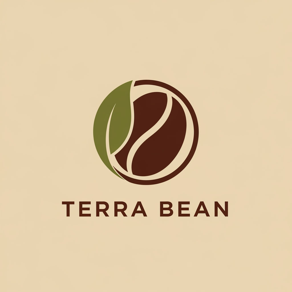 AI Design for I am looking for an earthy, organic, and minimalist design for 'Terra Bean'. Since the name connects to the earth and coffee, I would prefer colors inspired by nature—like deep roasted brown, olive or forest green, and warm beige or cream. For the icon, a simple, clean combination of a coffee bean with a subtle leaf or earth element would be great. The overall vibe should feel fresh, natural, and premium