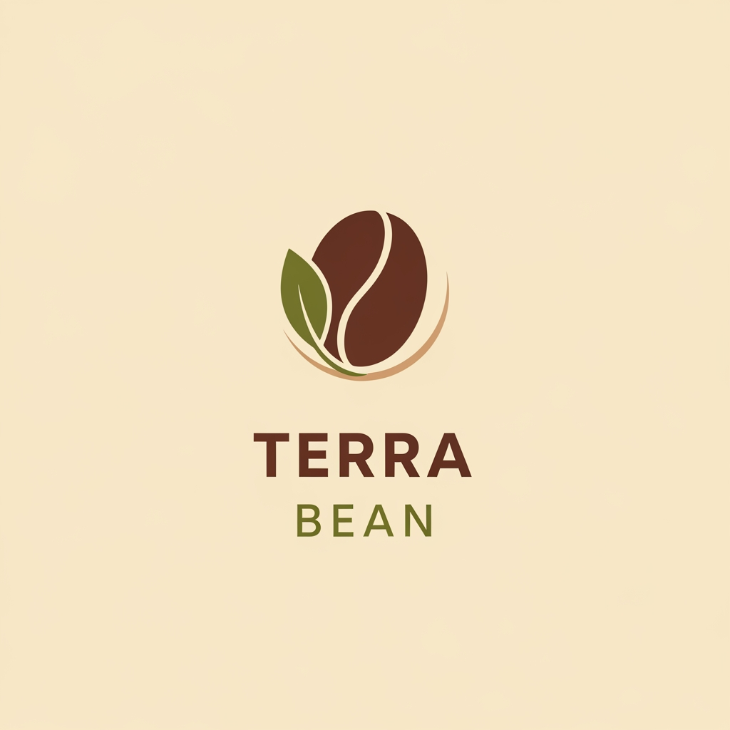 AI Design for I am looking for an earthy, organic, and minimalist design for 'Terra Bean'. Since the name connects to the earth and coffee, I would prefer colors inspired by nature—like deep roasted brown, olive or forest green, and warm beige or cream. For the icon, a simple, clean combination of a coffee bean with a subtle leaf or earth element would be great. The overall vibe should feel fresh, natural, and premium