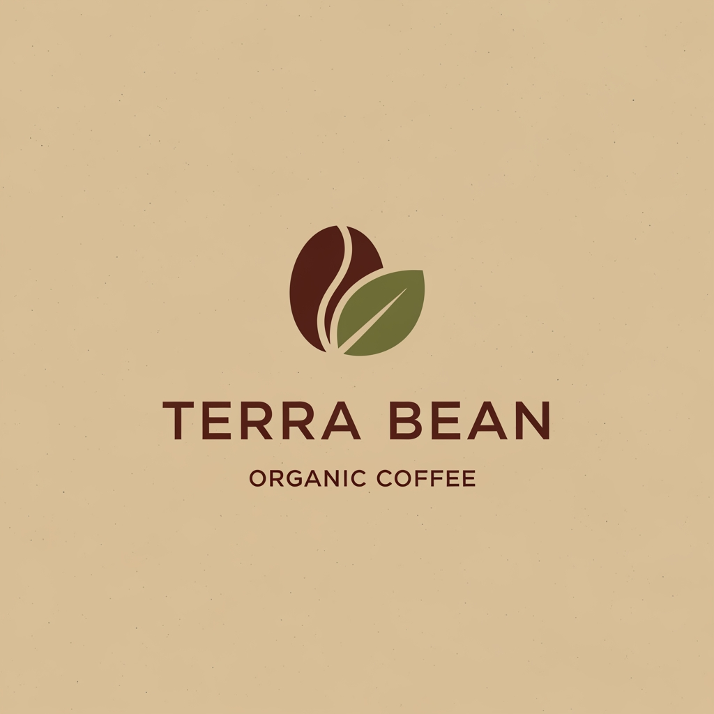 AI Design for I am looking for an earthy, organic, and minimalist design for 'Terra Bean'. Since the name connects to the earth and coffee, I would prefer colors inspired by nature—like deep roasted brown, olive or forest green, and warm beige or cream. For the icon, a simple, clean combination of a coffee bean with a subtle leaf or earth element would be great. The overall vibe should feel fresh, natural, and premium