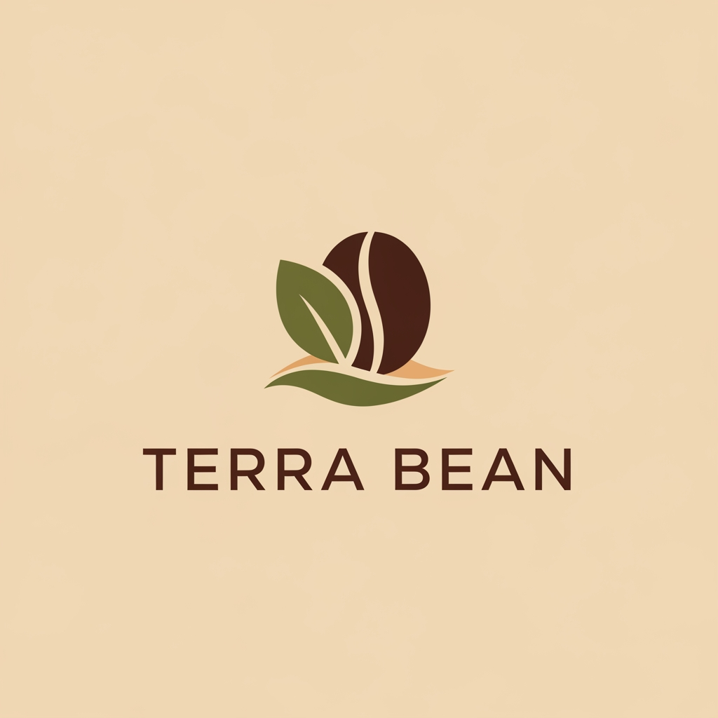 AI Design for I am looking for an earthy, organic, and minimalist design for 'Terra Bean'. Since the name connects to the earth and coffee, I would prefer colors inspired by nature—like deep roasted brown, olive or forest green, and warm beige or cream. For the icon, a simple, clean combination of a coffee bean with a subtle leaf or earth element would be great. The overall vibe should feel fresh, natural, and premium