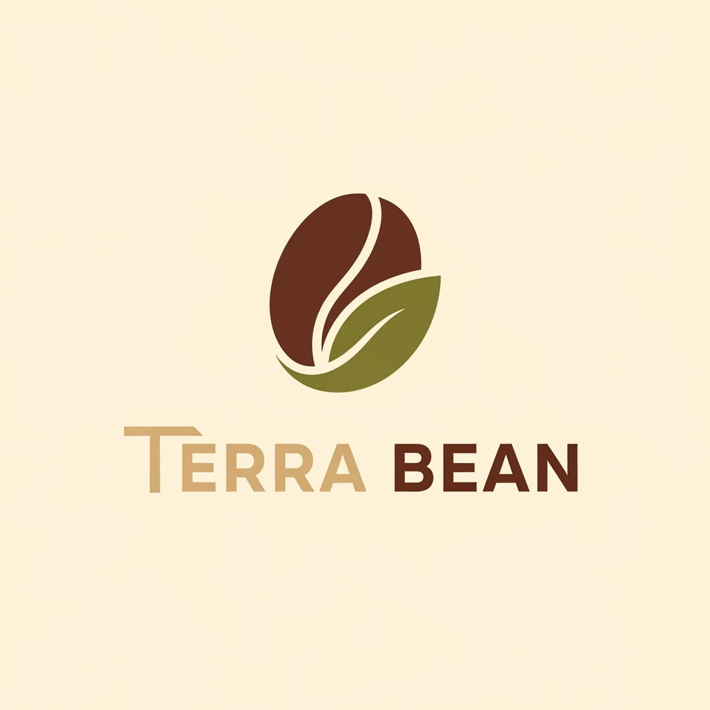 AI Design for I am looking for an earthy, organic, and minimalist design for 'Terra Bean'. Since the name connects to the earth and coffee, I would prefer colors inspired by nature—like deep roasted brown, olive or forest green, and warm beige or cream. For the icon, a simple, clean combination of a coffee bean with a subtle leaf or earth element would be great. The overall vibe should feel fresh, natural, and premium