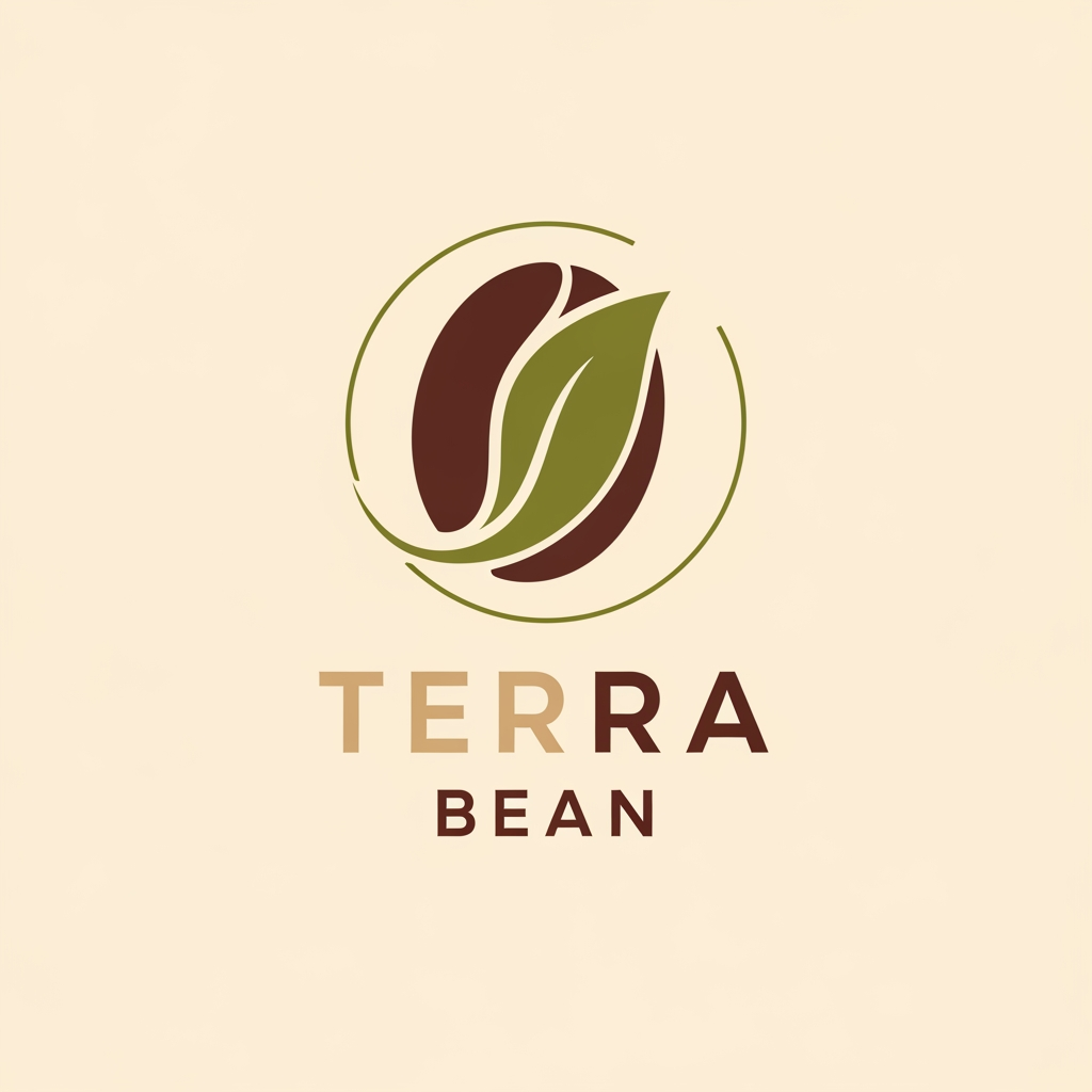AI Design for I am looking for an earthy, organic, and minimalist design for 'Terra Bean'. Since the name connects to the earth and coffee, I would prefer colors inspired by nature—like deep roasted brown, olive or forest green, and warm beige or cream. For the icon, a simple, clean combination of a coffee bean with a subtle leaf or earth element would be great. The overall vibe should feel fresh, natural, and premium