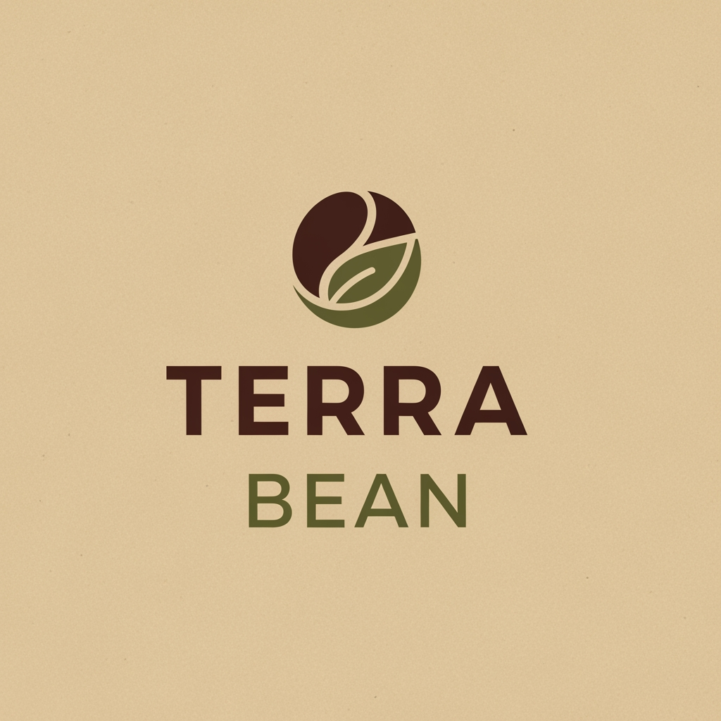 AI Design for I am looking for an earthy, organic, and minimalist design for 'Terra Bean'. Since the name connects to the earth and coffee, I would prefer colors inspired by nature—like deep roasted brown, olive or forest green, and warm beige or cream. For the icon, a simple, clean combination of a coffee bean with a subtle leaf or earth element would be great. The overall vibe should feel fresh, natural, and premium